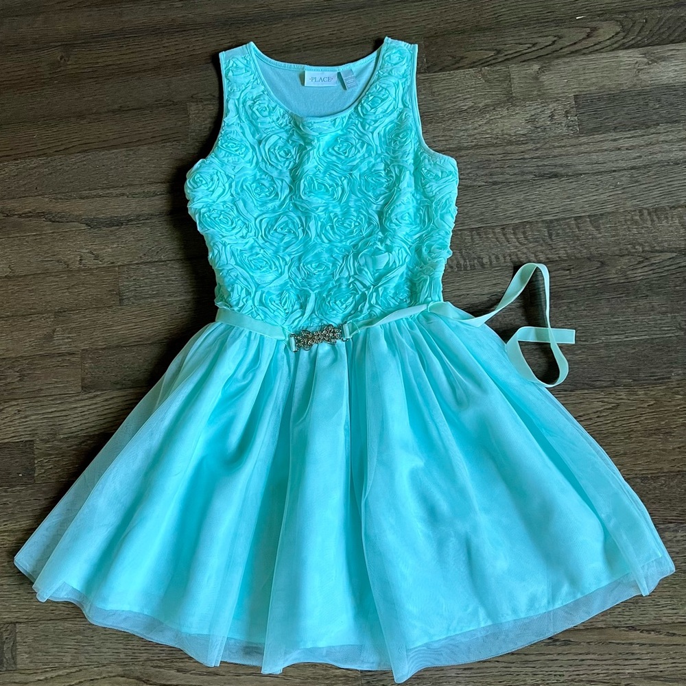Girls Aqua Fit and Flare Spring Dress